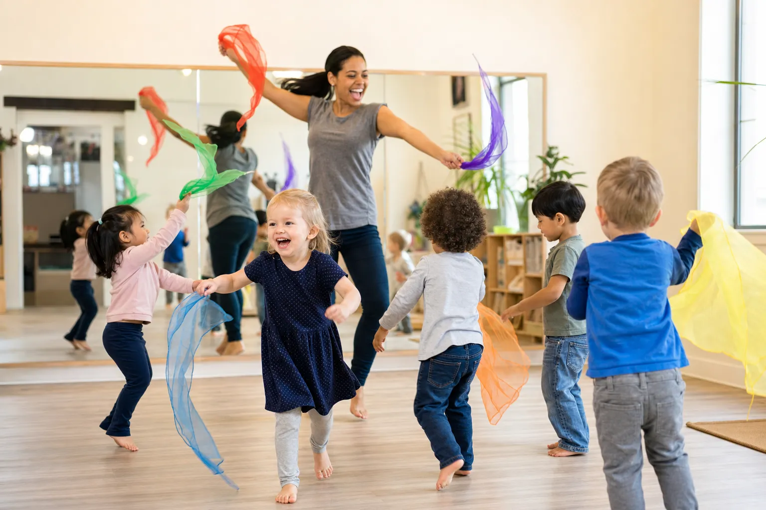 Children singing and dancing during music class