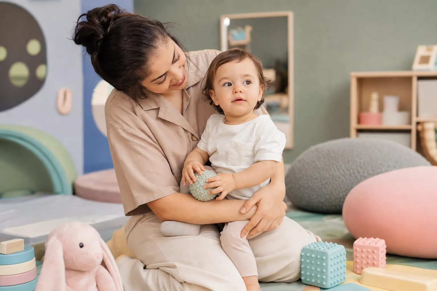 Infants and toddlers in a nurturing, safe play area at Children Planet Daycare