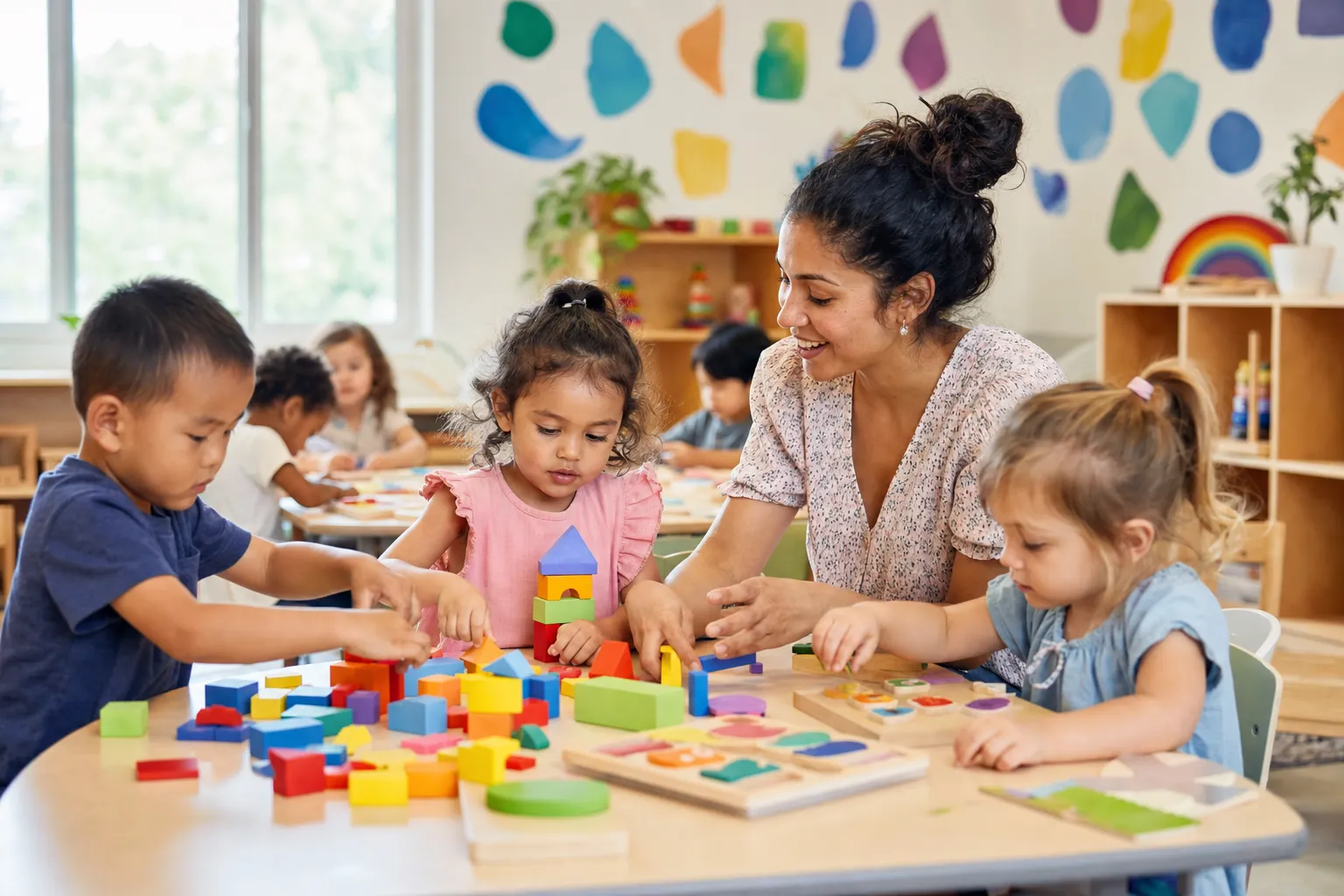 Preschool children engaged in creative learning activities