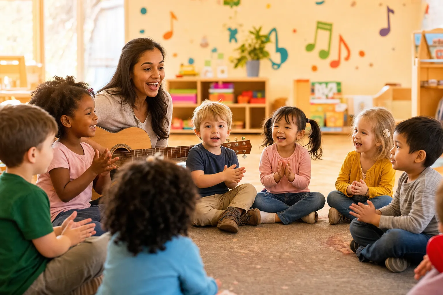 Children singing and making music together at daycare